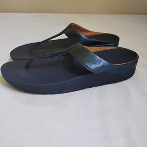 Fit‎ Flop Sandals 11 Fino Wedge Glitzy Leather Comfort Thong Slip On Toe Post